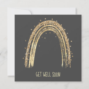 Sparkly Gold Rainbow Get Well Soon Card