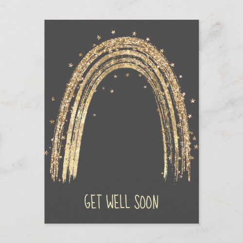 Sparkly Gold Rainbow Get Well Soon Postcard