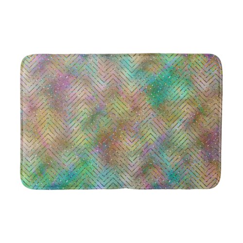 Sparkly Gold Rainbow Lights Chevron Pattern Print Bath Mat