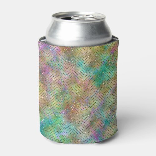 Sparkly Gold Rainbow Lights Chevron Pattern Print Can Cooler