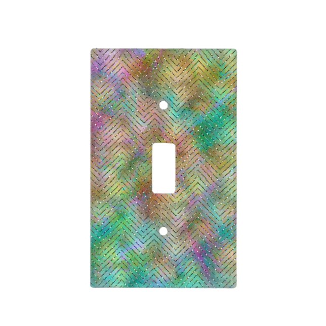 Sparkly Gold Rainbow Lights Chevron Pattern Print Light Switch Cover (Front)