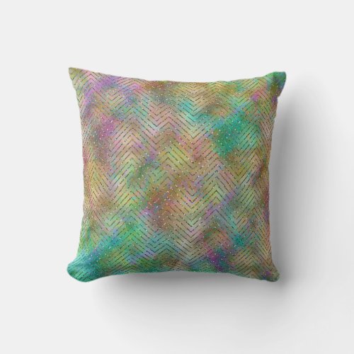 Sparkly Gold Rainbow Lights Chevron Pattern Print Throw Pillow