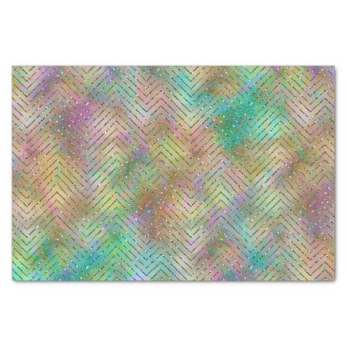 Sparkly Gold Rainbow Lights Chevron Pattern Print Tissue Paper