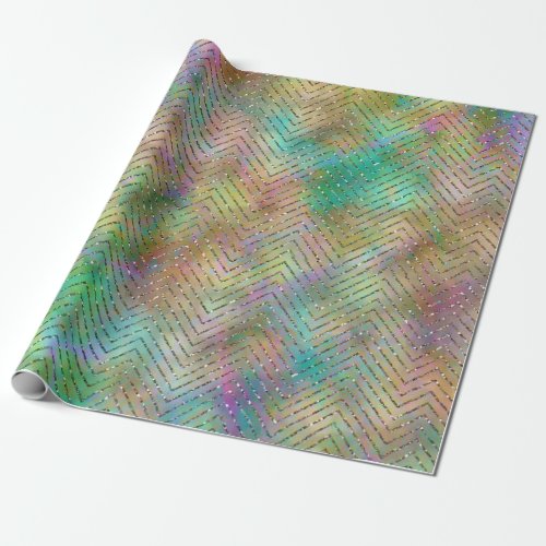 Sparkly Gold Rainbow Lights Chevron Pattern Print Wrapping Paper