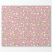 Sparkly Gold Stars Moon Pink Pastel Sky Black Wrapping Paper (Flat)