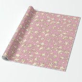 Sparkly Gold Stars Moon Pink Pastel Sky Black Wrapping Paper (Unrolled)