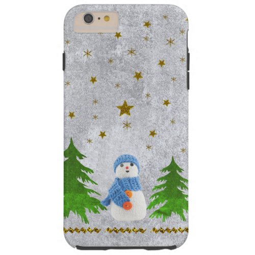 Sparkly gold stars snowman and green tree tough iPhone 6 plus case