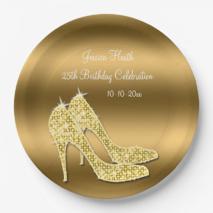Sparkly Gold Stiletto Shoes Birthday Paper Plates