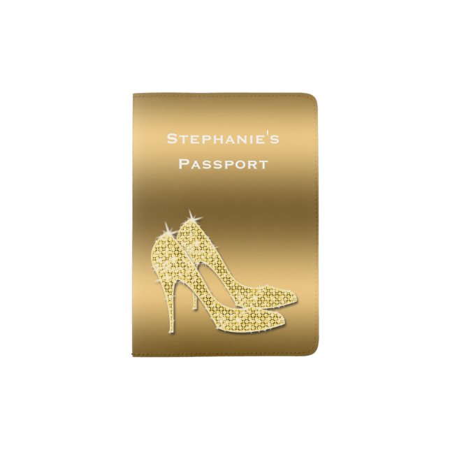 Sparkly Gold Stiletto Shoes Passport Holder (Front)
