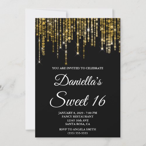 Sparkly Gold String Lights Black Sweet 16