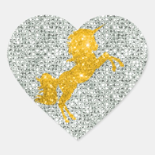 Sparkly Gold Unicorn on Silver Glitter