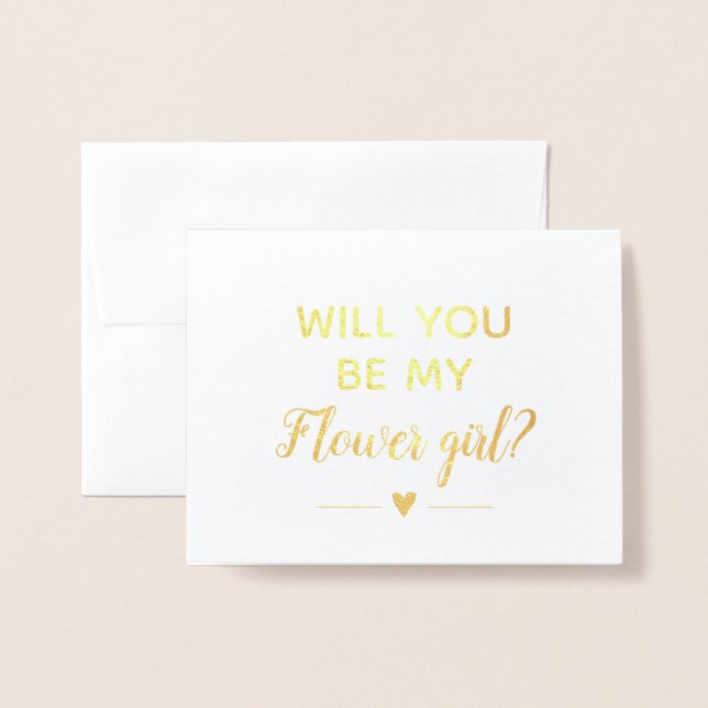 Sparkly Gold Will You Be My Flower Girl Proposal Foil Card (Front With Envelope)