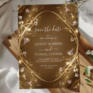 Sparkly Golden Glam Floral Save The Date Invitation