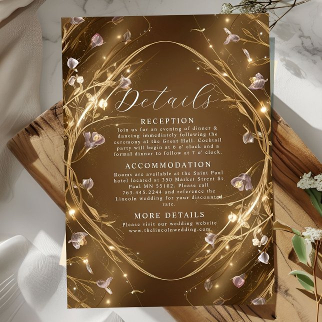 Sparkly Golden Glam Floral Wedding Enclosure Card (Creator Uploaded)