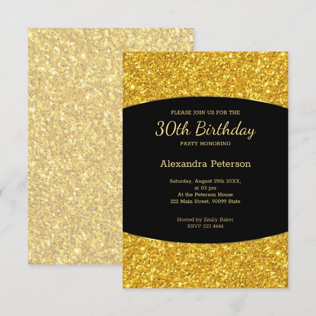 Sparkly Golden Glitter 30th Birthday Invitation (Front/Back)