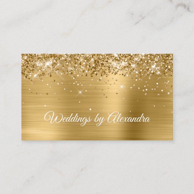 Sparkly Golden Glitter Gold Satin Ombre Foil Business Card (Front)