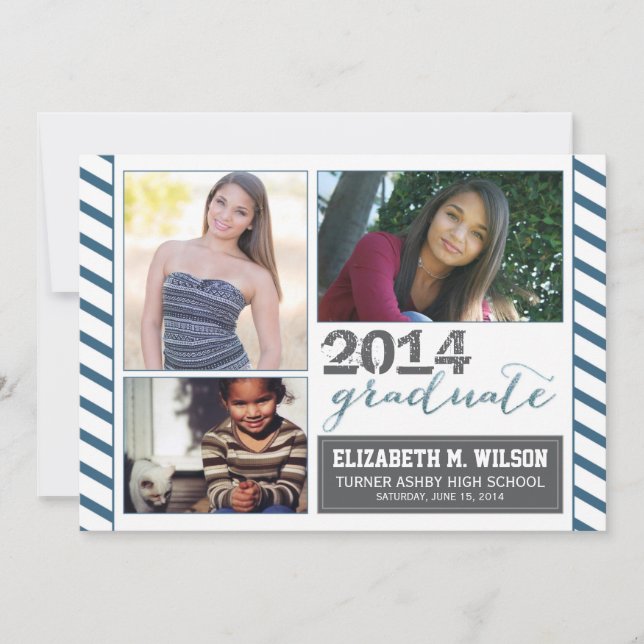 Sparkly Graduation Announcement (navy blue) (Front)