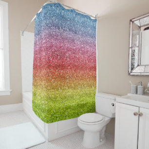 Sparkly Gray, Red & Yellow Gradient Glitter Shower Curtain