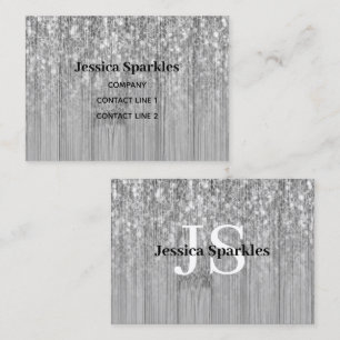 Sparkly gray silver bamboo wood bling Monogram Business Card