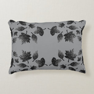 Sparkly gray silver leaves fall autumn pattern accent pillow
