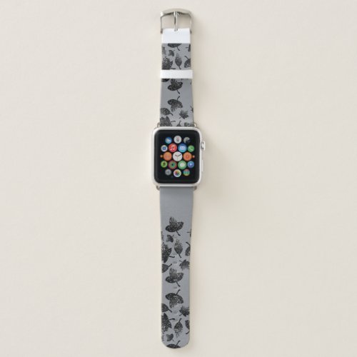 Sparkly gray silver leaves fall autumn pattern apple watch band