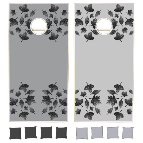 Sparkly gray silver leaves fall autumn pattern cornhole set