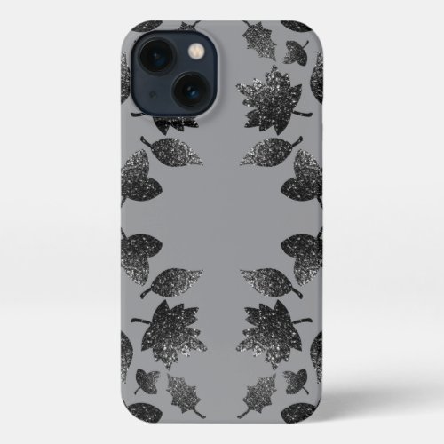 Sparkly gray silver leaves fall autumn pattern iPhone 13 case