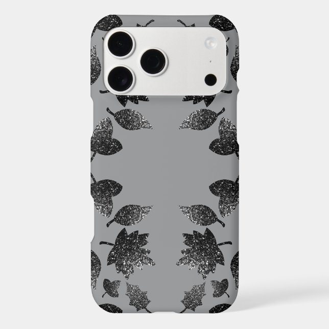 Sparkly gray silver leaves fall autumn pattern iPhone case (Back)