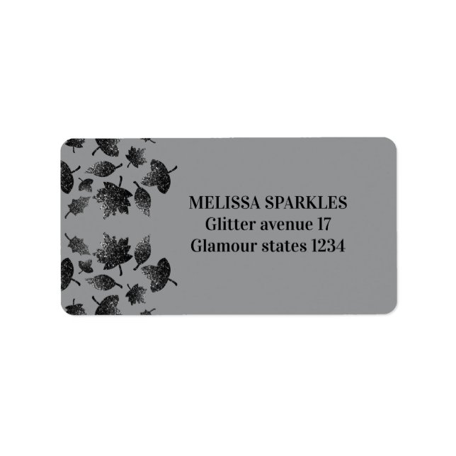 Sparkly gray silver leaves fall autumn pattern label (Front)