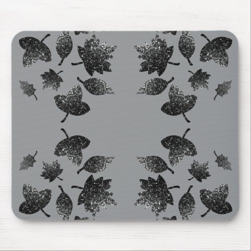 Sparkly gray silver leaves fall autumn pattern mouse pad