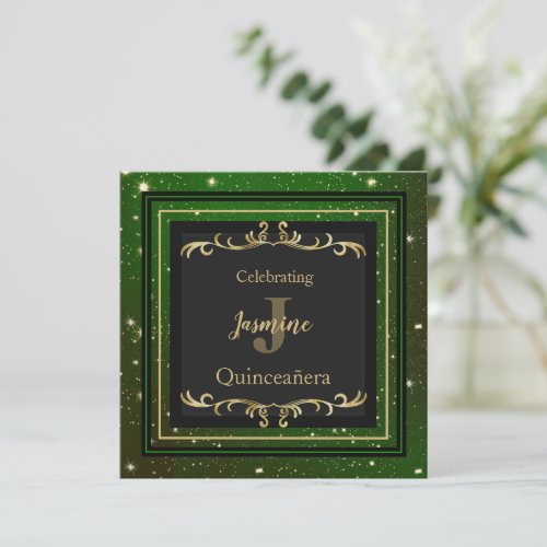 Sparkly Green and Gold Birthday Invitation