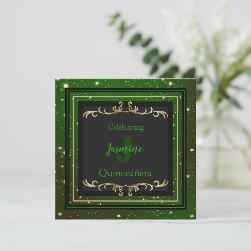 Sparkly Green and Gold Birthday Invitation