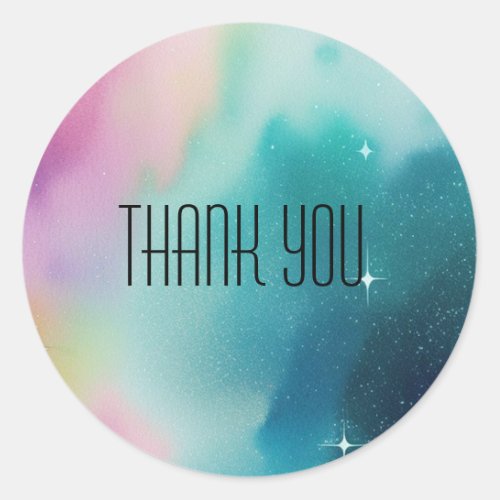 Sparkly Green and Pink Glittery Clouds Thank You Classic Round Sticker