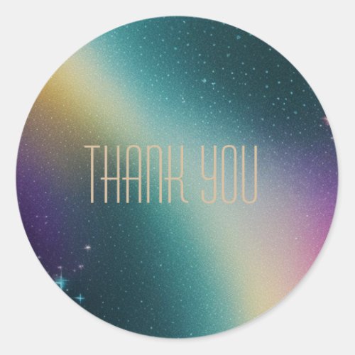 Sparkly Green and Purple Glittery Clouds Thank You Classic Round Sticker