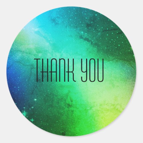 Sparkly Green and Teal Glittery Clouds Thank You Classic Round Sticker