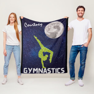 Sparkly Gymnast in Space by the Moon Fleece Blanket