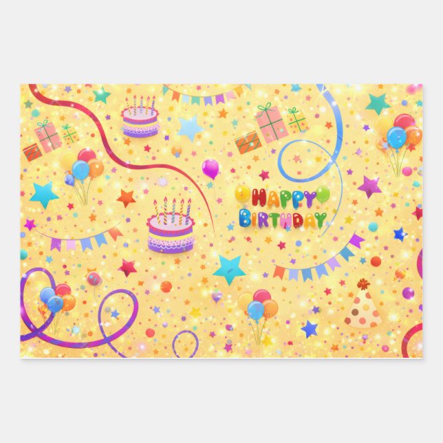 Sparkly Happy Birthday Party Wrapping Paper (Front)