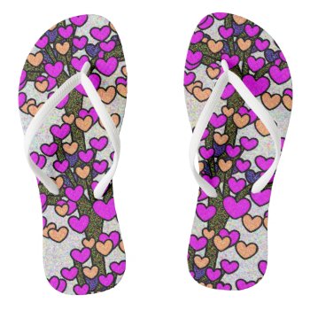 Sparkly Hearts Tree Print Cute Flip Flops by HappyGabby at Zazzle