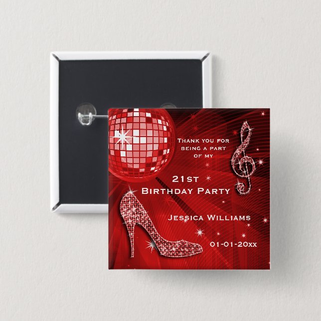 Sparkly Heels, Music, Disco Ball Party Favor Button (Front & Back)