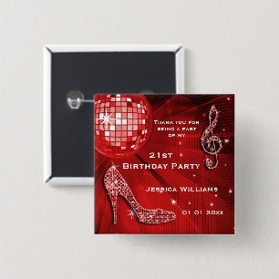 Sparkly Heels, Music, Disco Ball Party Favor Button