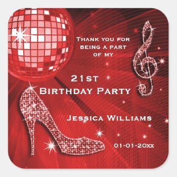 Sparkly Heels  Music  Disco Ball Party Square Sticker by Sarah_Designs at Zazzle