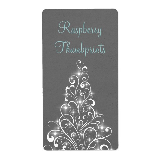 Sparkly Holiday Tree Baking Labels, Gray Label (Front)