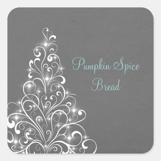 Sparkly Holiday Tree Baking Stickers, Gray Square Sticker (Front)