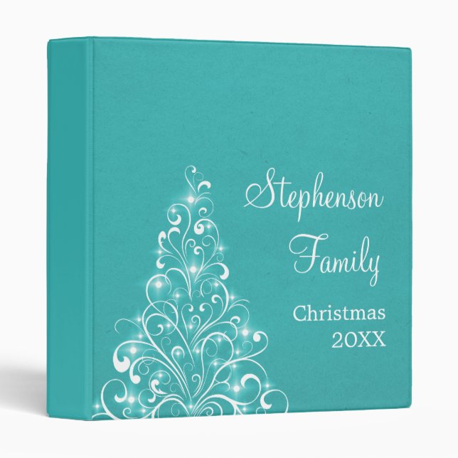 Sparkly Holiday Tree Binder (1 inch), Aqua (Front/Spine)