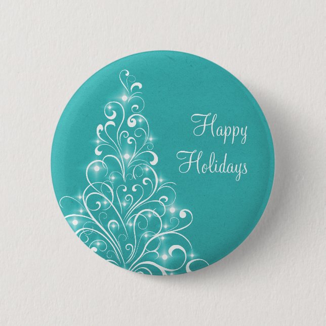 Sparkly Holiday Tree Button, Aqua Button (Front)