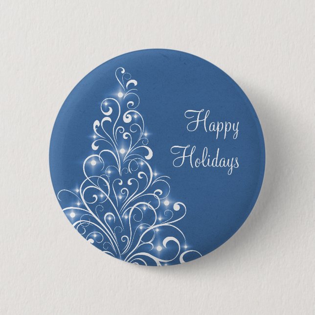 Sparkly Holiday Tree Button, Blue Pinback Button (Front)