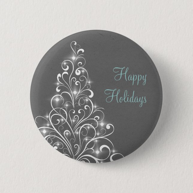 Sparkly Holiday Tree Button, Gray Pinback Button (Front)
