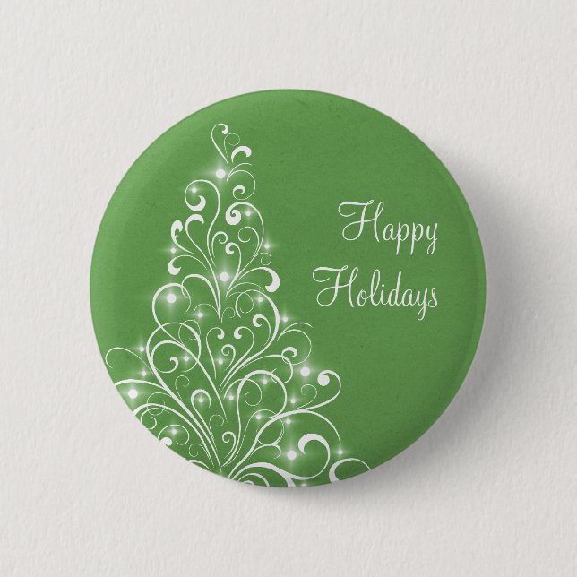 Sparkly Holiday Tree Button, Green Pinback Button (Front)