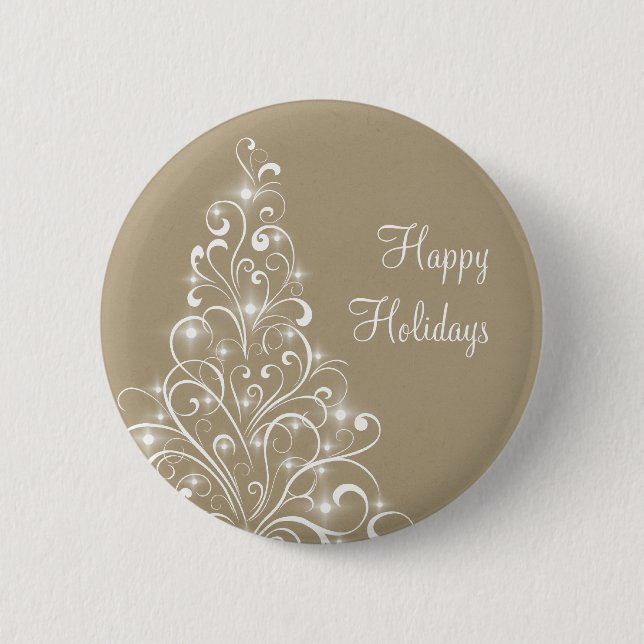 Sparkly Holiday Tree Button, Latte Pinback Button (Front)