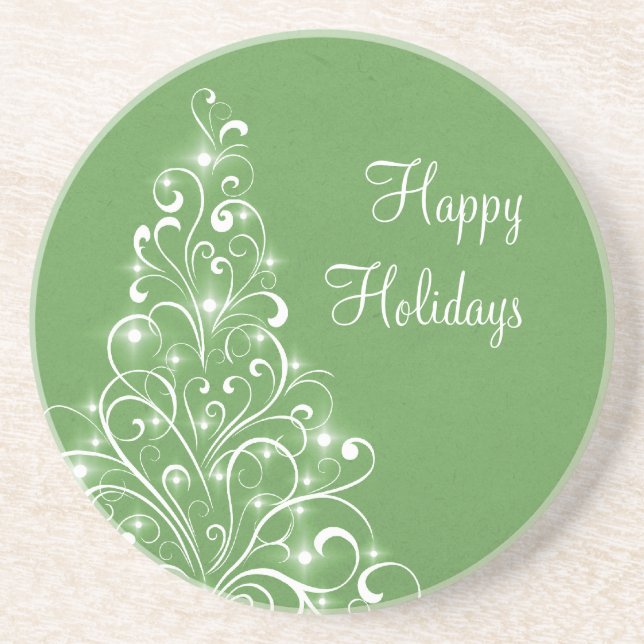 Sparkly Holiday Tree Coaster, Green Sandstone Coaster (Front)